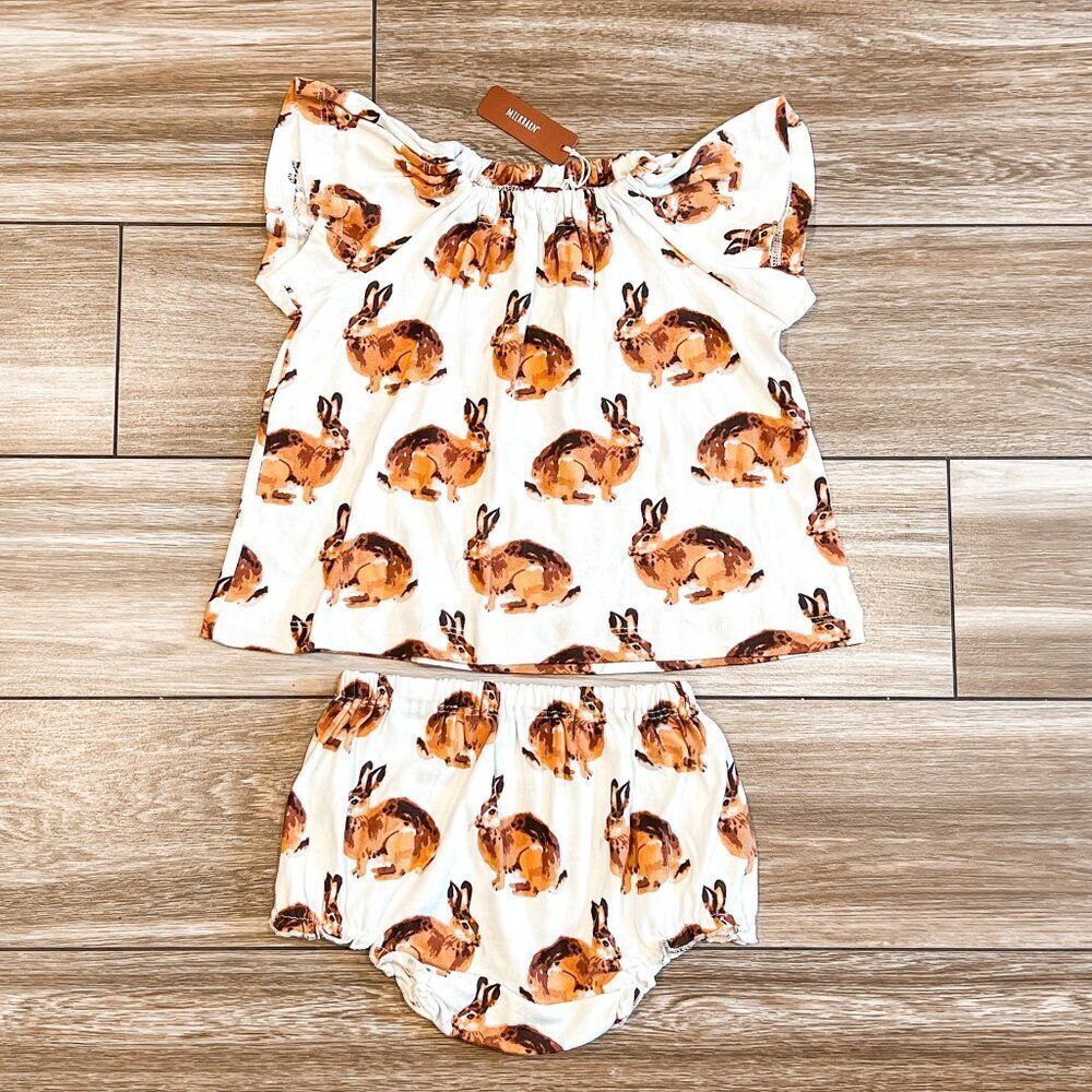 NWT! Milkbarn Bunny Organic Cotton Dress & Bloomer Set Size 6-12M